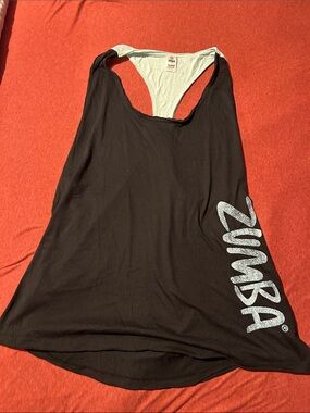 Zumba Fitness Black Racerback Tank with Silver Logo